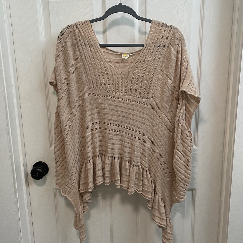 Beige Knit Poncho Sweater